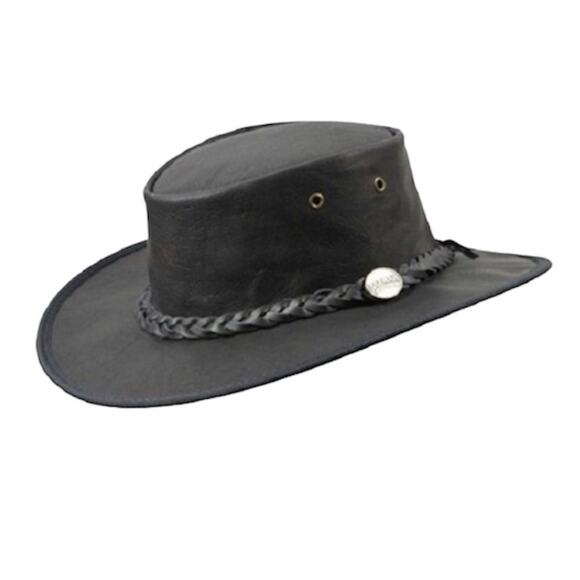Barmah Hats Australia Sundowner Kangaroo Brim Hat Black Leather Packable Outback